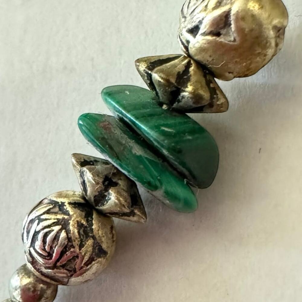 Vintage Native American Malachite Fringe Double Strand Silver Necklace 22-25”44g - Picture 4 of 13